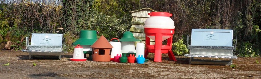 A selection of chicken feeders