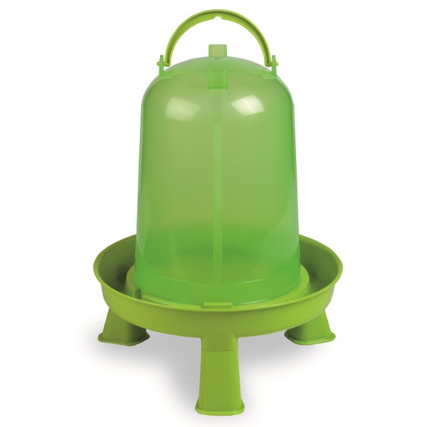 a green plastic chicken drinker with legs