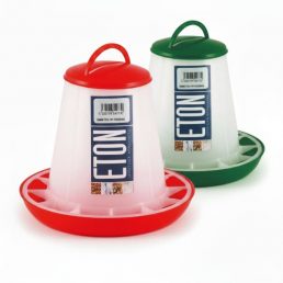 2 small plastic chicken feeders